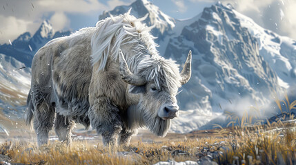 white yak on the mountain background