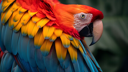 Flamboyant Feathers of a Scarlet Macaw Displaying Brilliant Colors