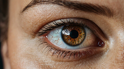 Fototapeta premium Extreme closeup of lady Human eye with high-tech concept, digital transformation technology strategy 