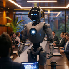 Fototapeta premium Robot Presenter in Office Meeting 