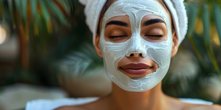 Woman enjoying spa treatment with face mask practicing selfcare and skincare. Concept Skincare Routine, Selfcare Practices, Spa Treatment, Face Mask Relaxation, Beauty Regimen