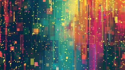 vibrant abstract pop art pattern with colorful paint splashes and memphis style pixelated background