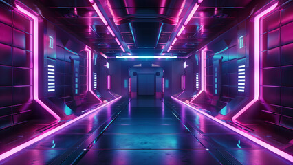 A modern subway station at night  tunnel with sleek, futuristic cybersecurity interface in a sci-fi style, featuring quantum computing elements 