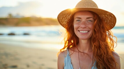 A Woman Smiling on the Beach.