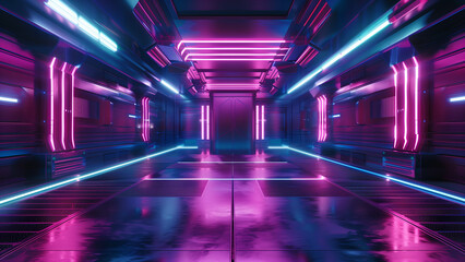 A trails in the tunnel  with sleek, futuristic cybersecurity interface in a sci-fi style, featuring quantum computing elements 