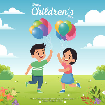 Illustration of kids playing in the park, Happy Children's Day