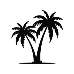 Palm Tree Black Silhouette Isolated White Background Tree icon Vector