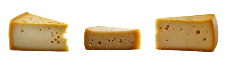 Set of 3 Italian cheese pieces on a transparent background, png