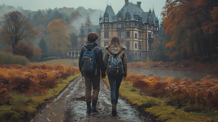 couple walking in autumn park