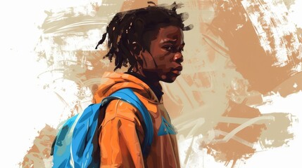 Fototapeta premium stylish african american teenage boy in beige sweater and blue hoodie digital painting