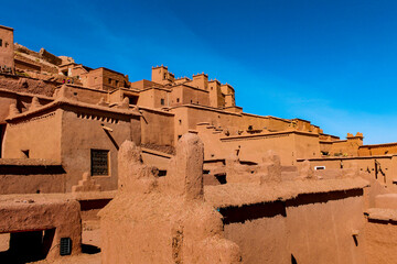 Close up of  Berber houses in Ait Ben Haddou, fortified village, UNESCO world heritage site