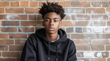 stylish african american teenage boy in casual streetwear posing confidently - Powered by Adobe