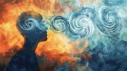 swirling thoughts illustrating adhd concept mental health awareness digital illustration