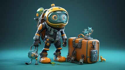 Fototapeta premium A photo of a 3D character with a suitcase