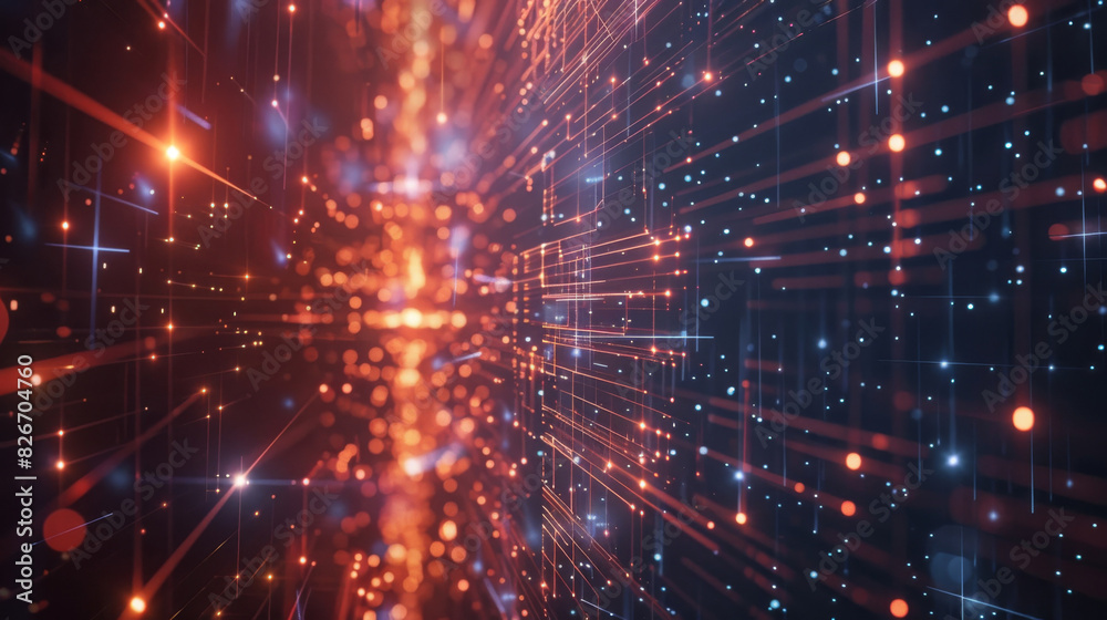 Aufkleber Abstract visualization of a high-speed digital data tunnel with glowing lights