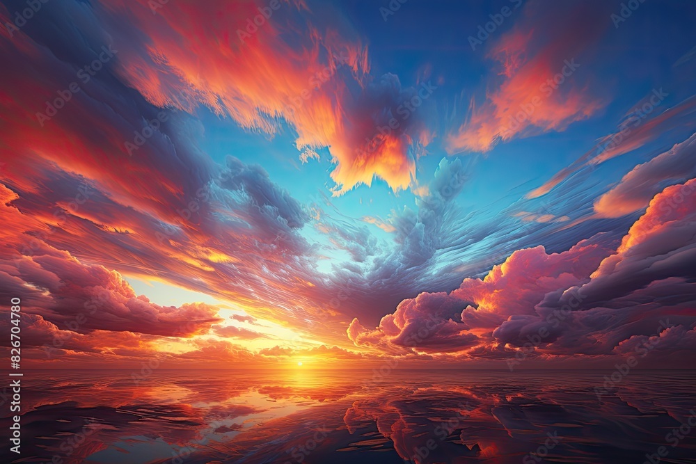 Poster a sunset with clouds and water reflecting in the sand, an image of a sunset with clouds and water ca