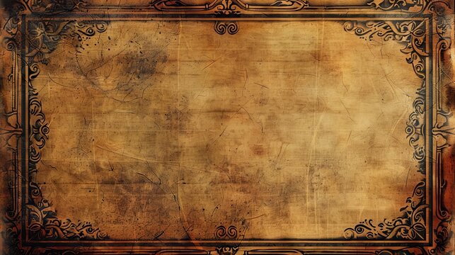 vintage grunge textured brown cardboard parchment paper background with decorative border high resolution abstract texture