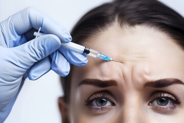 Fototapeta premium Woman receiving botox cosmetic treatment enhancing beauty with advanced cosmetology procedure