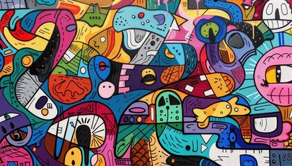 Obraz premium Abstract Characters and Shapes in Graffiti Style
