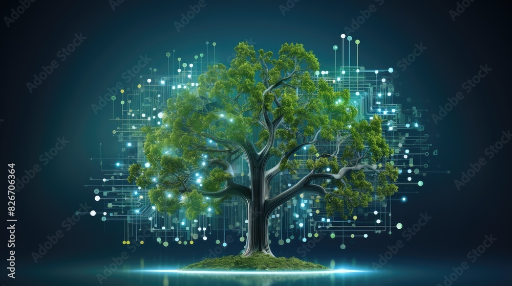 Poster a tree with a circuit board in the background, an image of a tree with a circuit board in the backgr