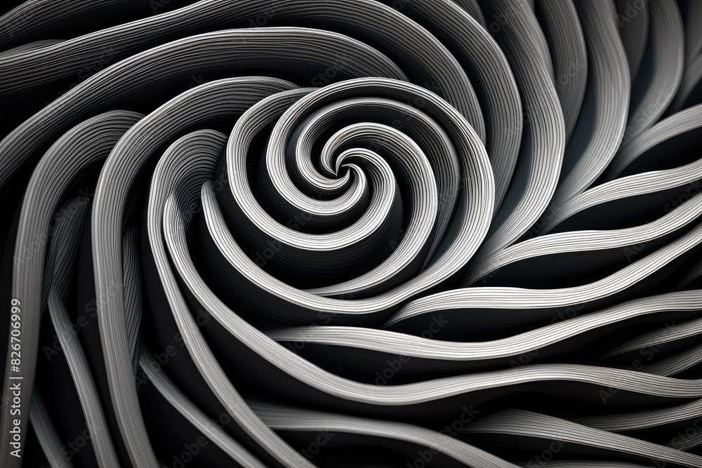 Aufkleber a spiral design with a black background, A spiral pattern set against a dark backdrop.