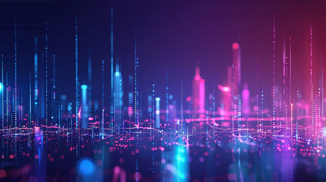 Smart city and abstract dot point connect with gradient line and aesthetic Intricate wave line design, big data connection technology concept