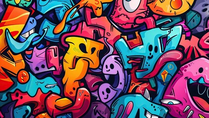 Obraz premium Abstract Characters and Shapes in Graffiti Style
