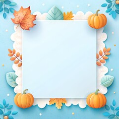 Pumpkin white paper with very thin. Autumn day theme border