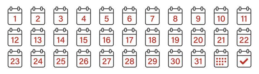 Set of calendar icons on a white background.