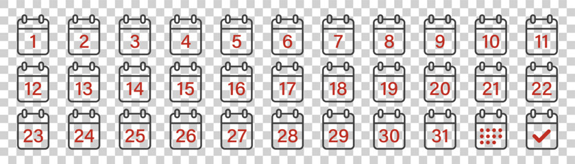 Set of calendar icons on a white background.