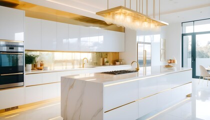 white and gold theme interior modern minimalism photo realism