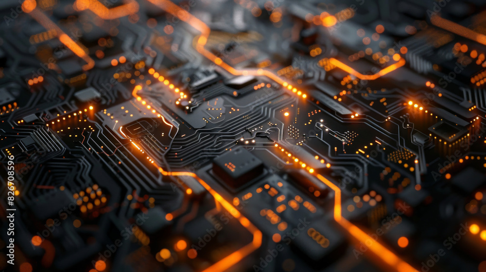 Aufkleber macro shot of a glowing electronic circuit board with intricate details