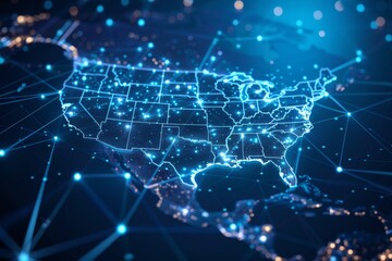 Obraz premium Digital map of america network connectivity created with generative ai