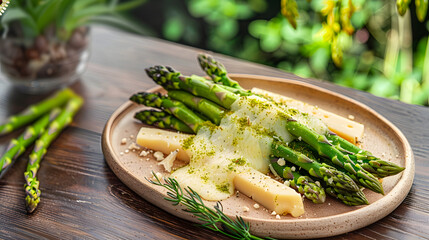 Asparagus with cheese, superfood concept. Healthy, clean eating. Vegan or gluten free diet