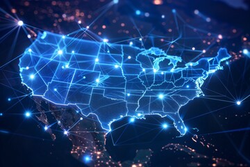 Obraz premium Digital map of america network connectivity created with generative ai
