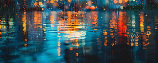 Bokeh lights reflecting on water surface