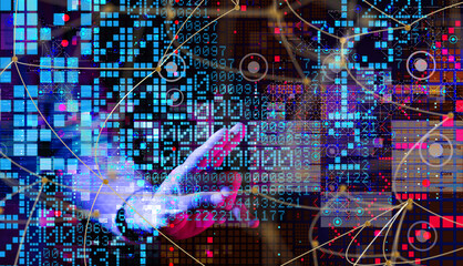 Neural network 3D illustration. Big data and cybersecurity