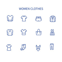 women clothing vector line icons set , women fashion icon 