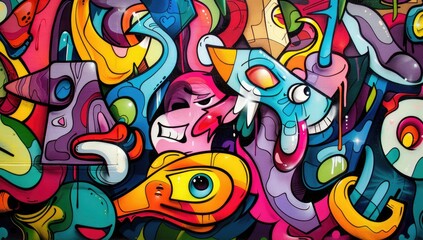 Obraz premium Abstract Characters and Shapes in Graffiti Style