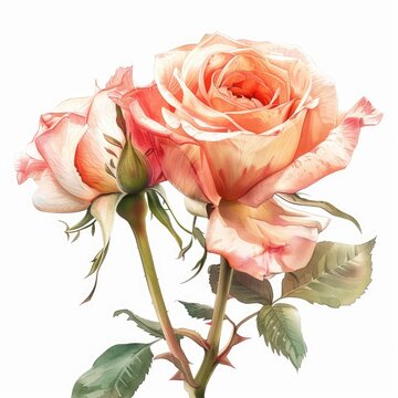 Ultra realistic watercolor style illustration of roses, high detailed, close up, isolated on white