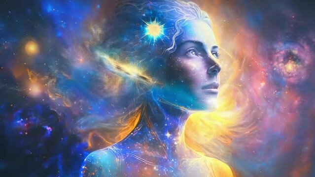 Godlike Meta Human woman goddess Radiating with Divine Energy: A Conceptual Journey into Meditation, Transcendence, and Spiritual Enlightenment - 4k new stock video footage animation AI