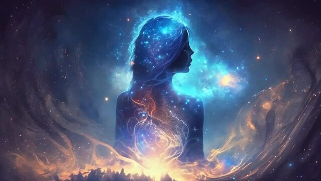 Godlike Meta Human woman goddess Radiating with Divine Energy: A Conceptual Journey into Meditation, Transcendence, and Spiritual Enlightenment - 4k new stock video footage animation AI