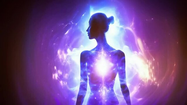 Godlike Meta Human woman goddess Radiating with Divine Energy: A Conceptual Journey into Meditation, Transcendence, and Spiritual Enlightenment - 4k new stock video footage animation AI