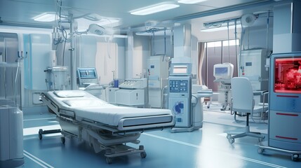 A photo of a cardiovascular care unit in a hospital.