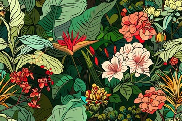 A calm and peaceful environment with tropical flowers blooming