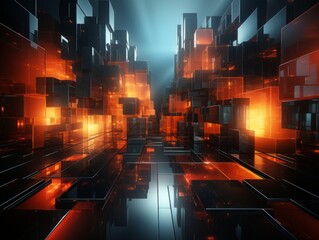 Abstract 3d render of cubes. Futuristic background with geometric shapes.