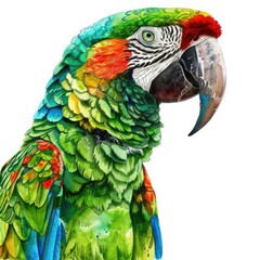 Obraz premium Ultra realistic watercolor style illustration of parrot, high detailed, close up, isolated on white