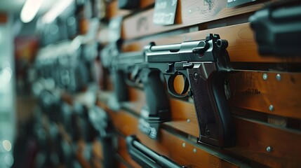 Self defense weapon on the wall in gun shop.