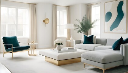 Fototapeta premium white and gold theme interior modern minimalism photo realism