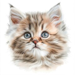 Ultra realistic watercolor style illustration of kitty, high detailed, close up, isolated on white